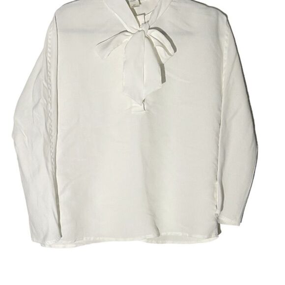 Club Monaco Tie Neck Blanc De Blanc White Chemise Small Petite Long Sleeve Top - Picture 4 of 12